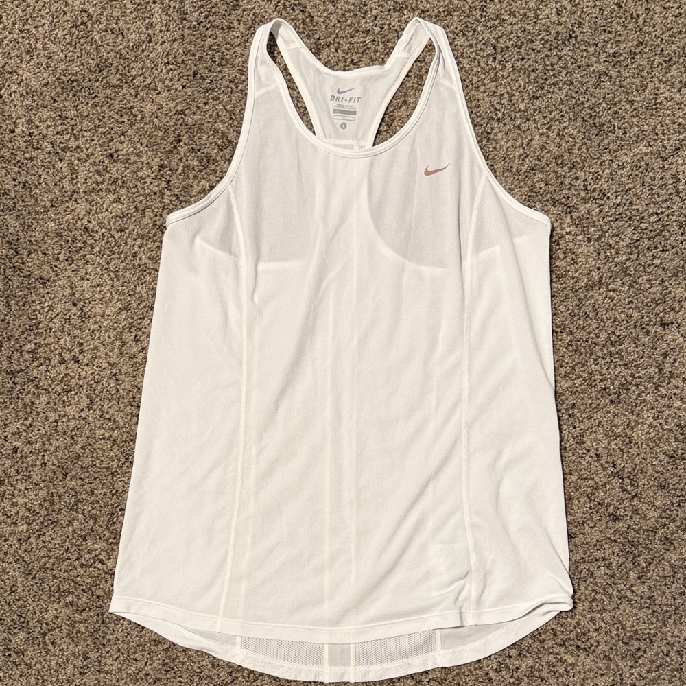 Nike White Dri‑FIT Racerback Tank with Small Rose Swoosh